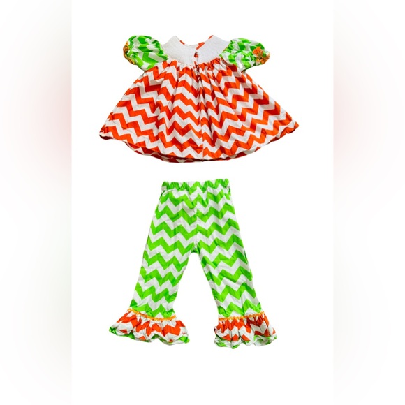 Dibble Dabble Smocked 2 Piece Pumpkin Outfit Size 3 - Picture 2 of 6